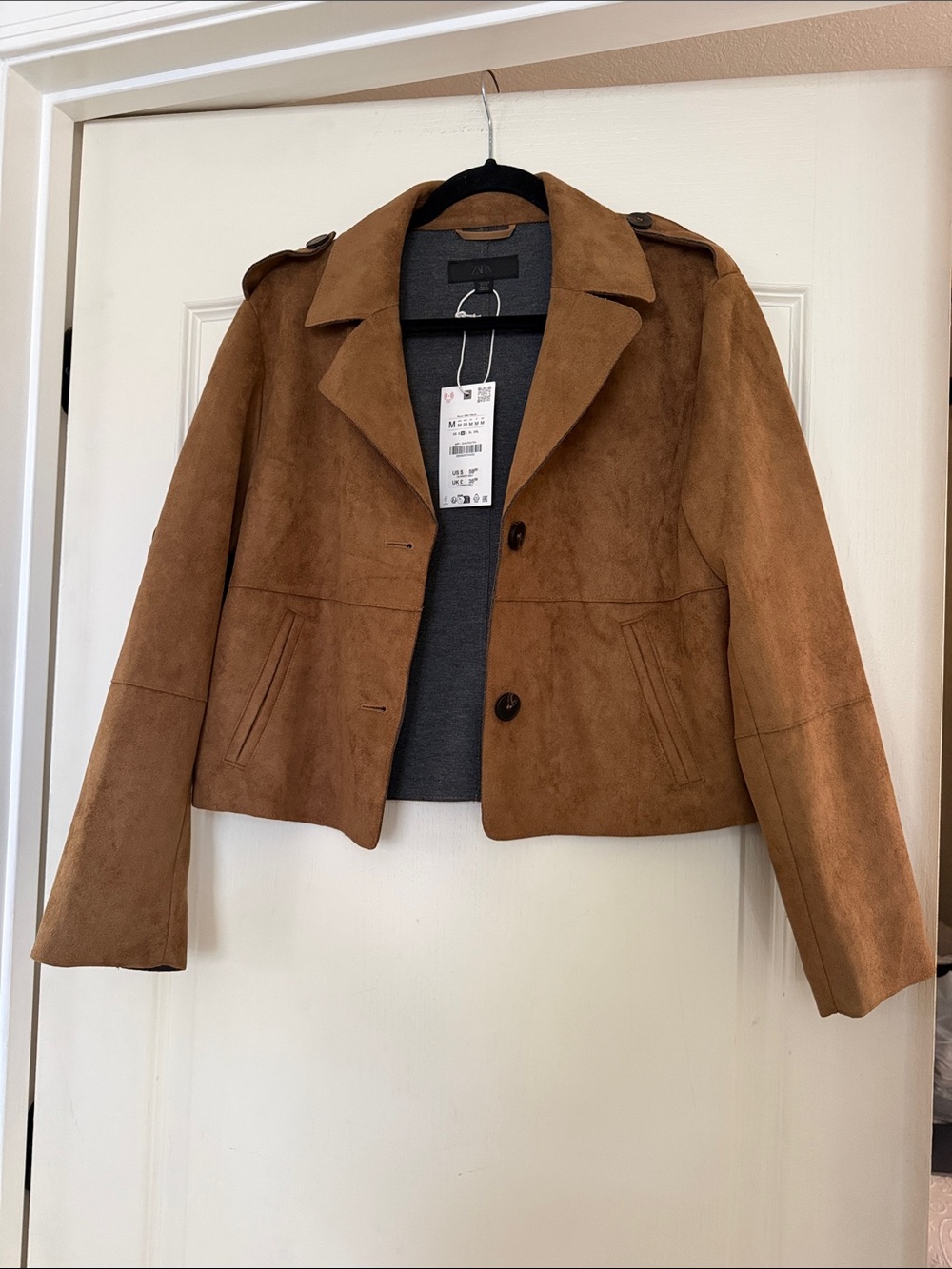 Zara Suede-Look Brown Jacket with Notched Collar